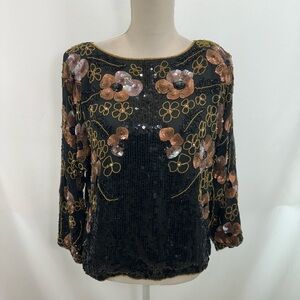 Vintage JBlack Sequins Embroidered Silk Blouse Size Medium